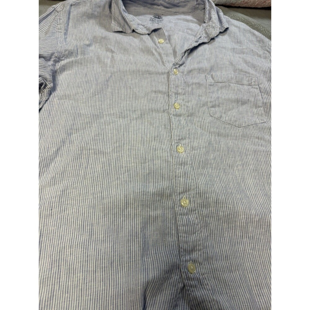 J Crew x Baird McNutt Size Large Blue and White Striped Irish Linen Shirt